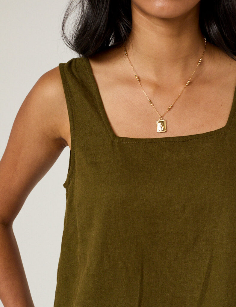 Khaki Green Linen Blend Top