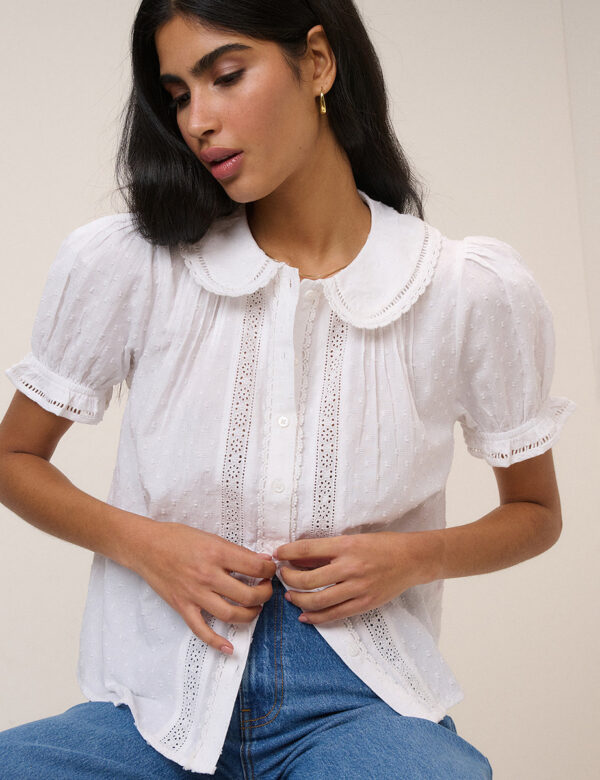 White Broderie Anglaise Collar Blouse