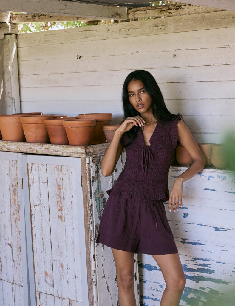 Polished Purple Shirred Neck Top