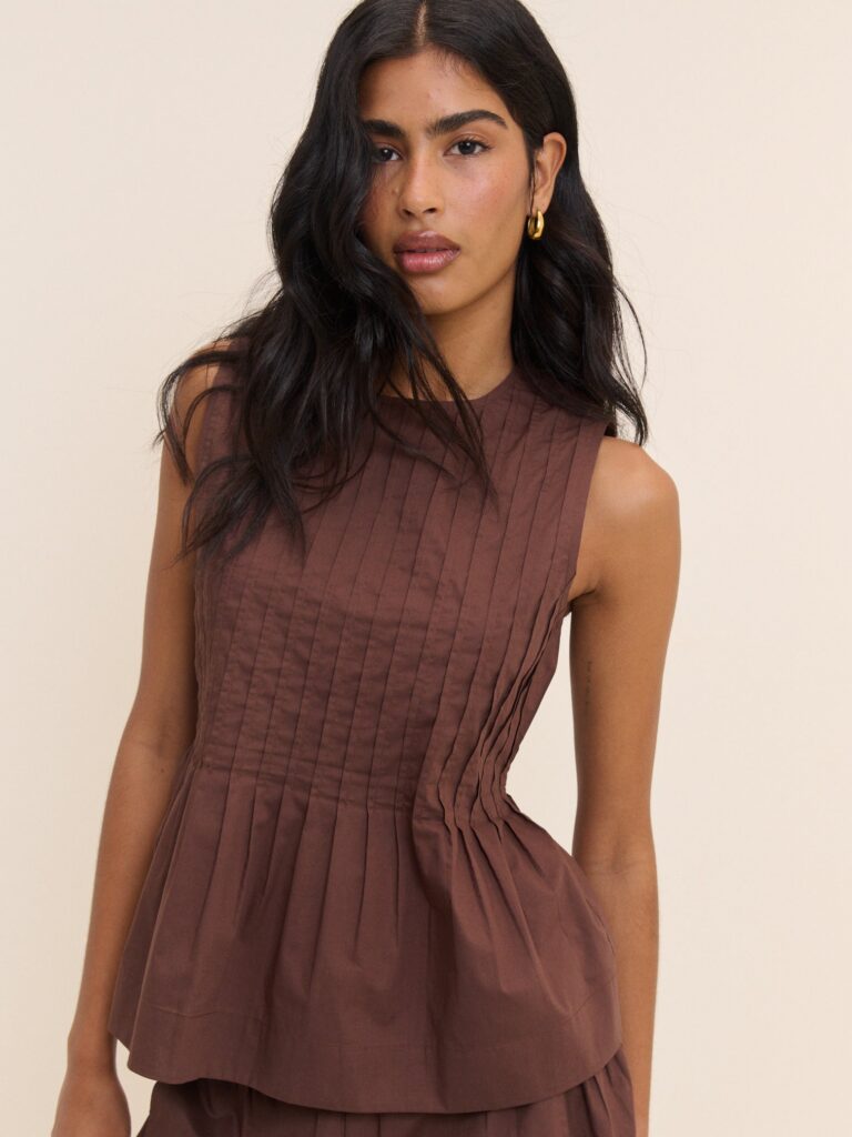 Everyday Textured Brown Pintuck Top
