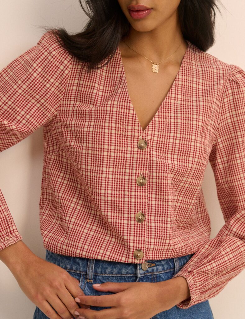 Refined Red Checked Seasonal Blouse