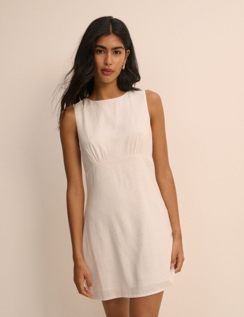 Ivory Beige Sleeveless Shift Mini Dress