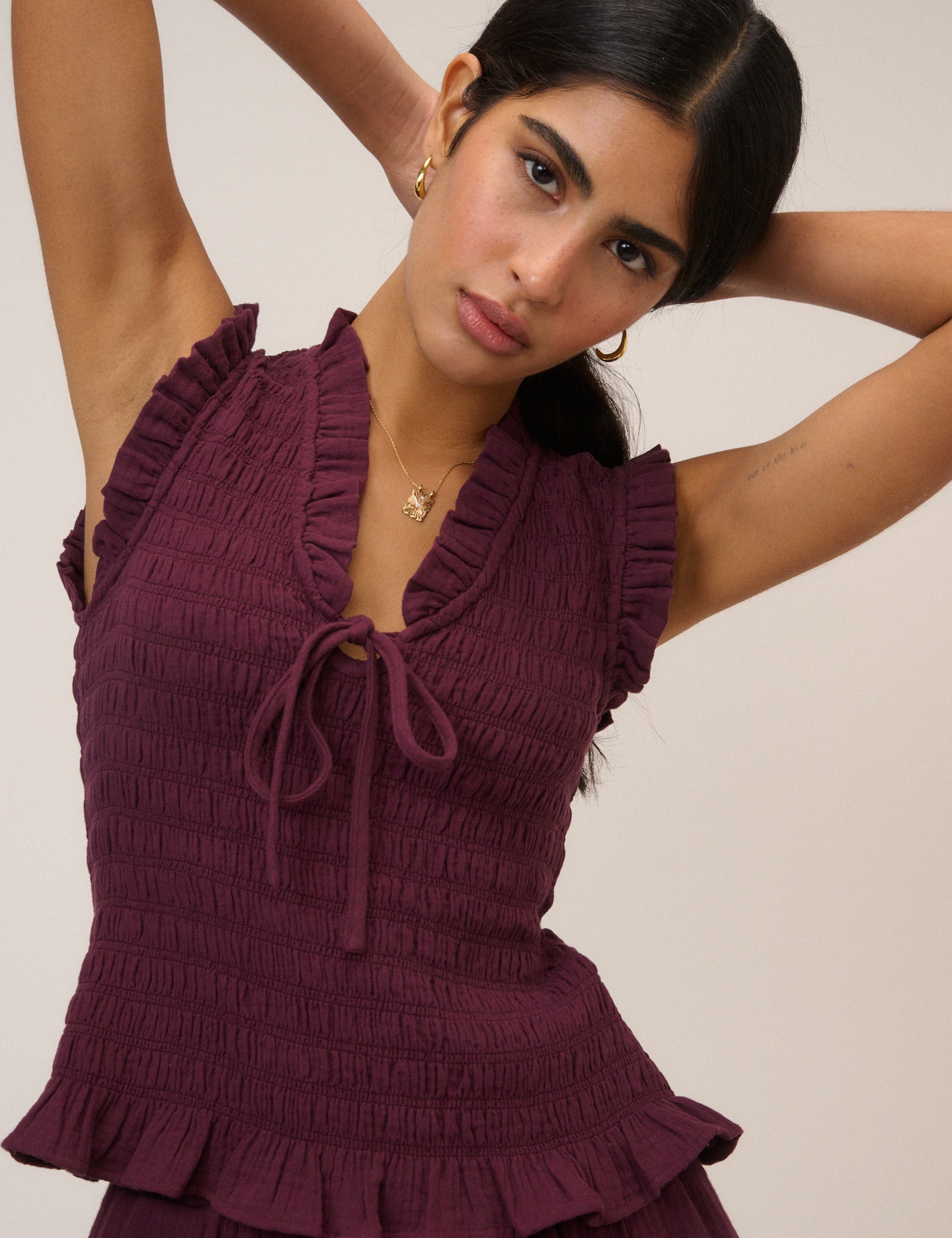 Polished Purple Shirred Neck Top - Image 3