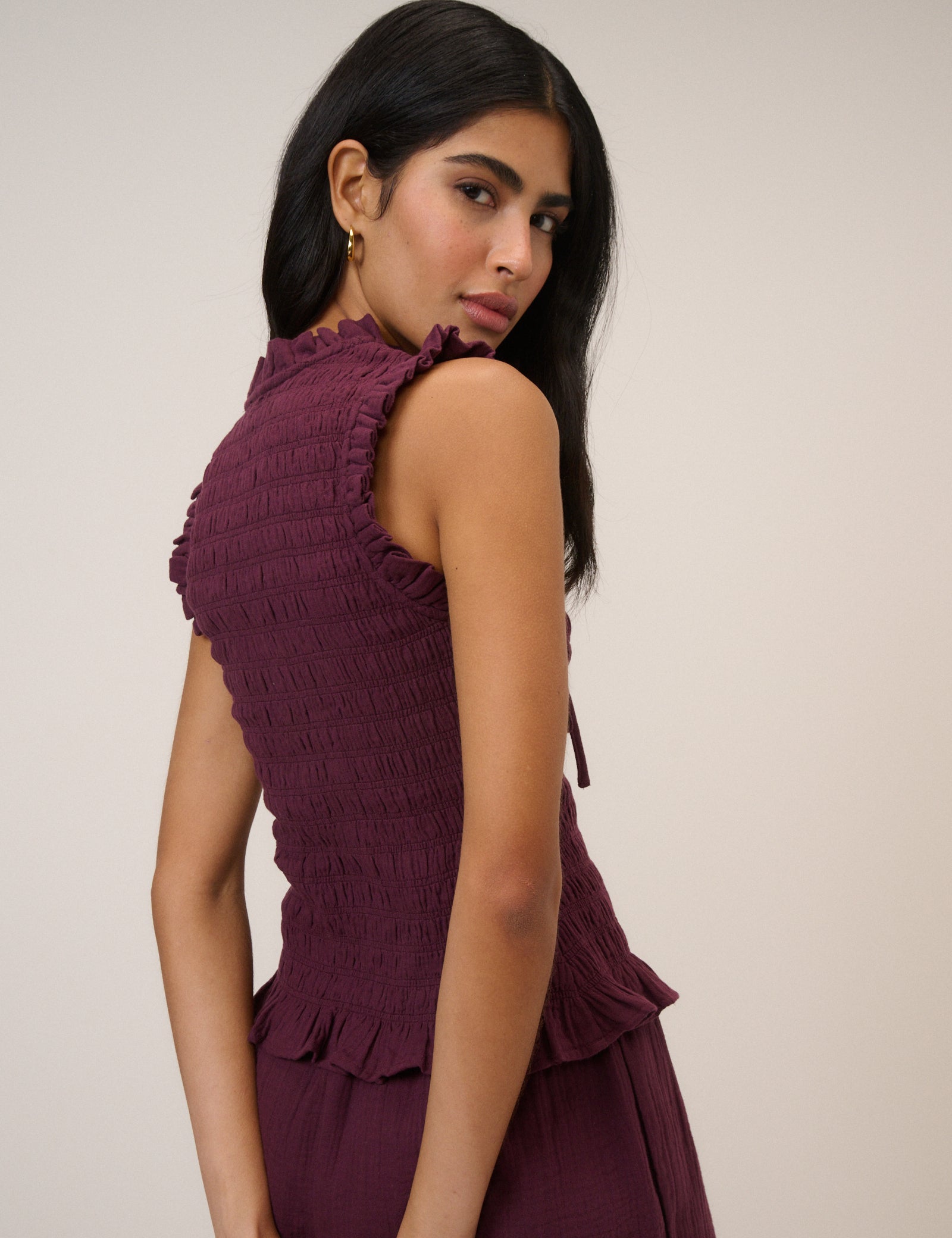 Polished Purple Shirred Neck Top - Image 6