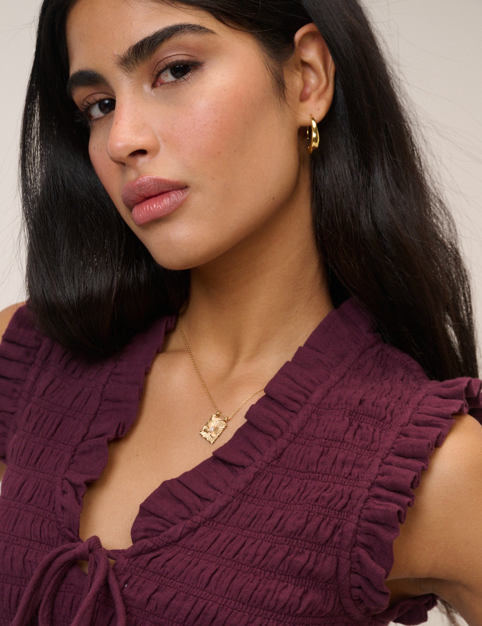 Polished Purple Shirred Neck Top - Image 4
