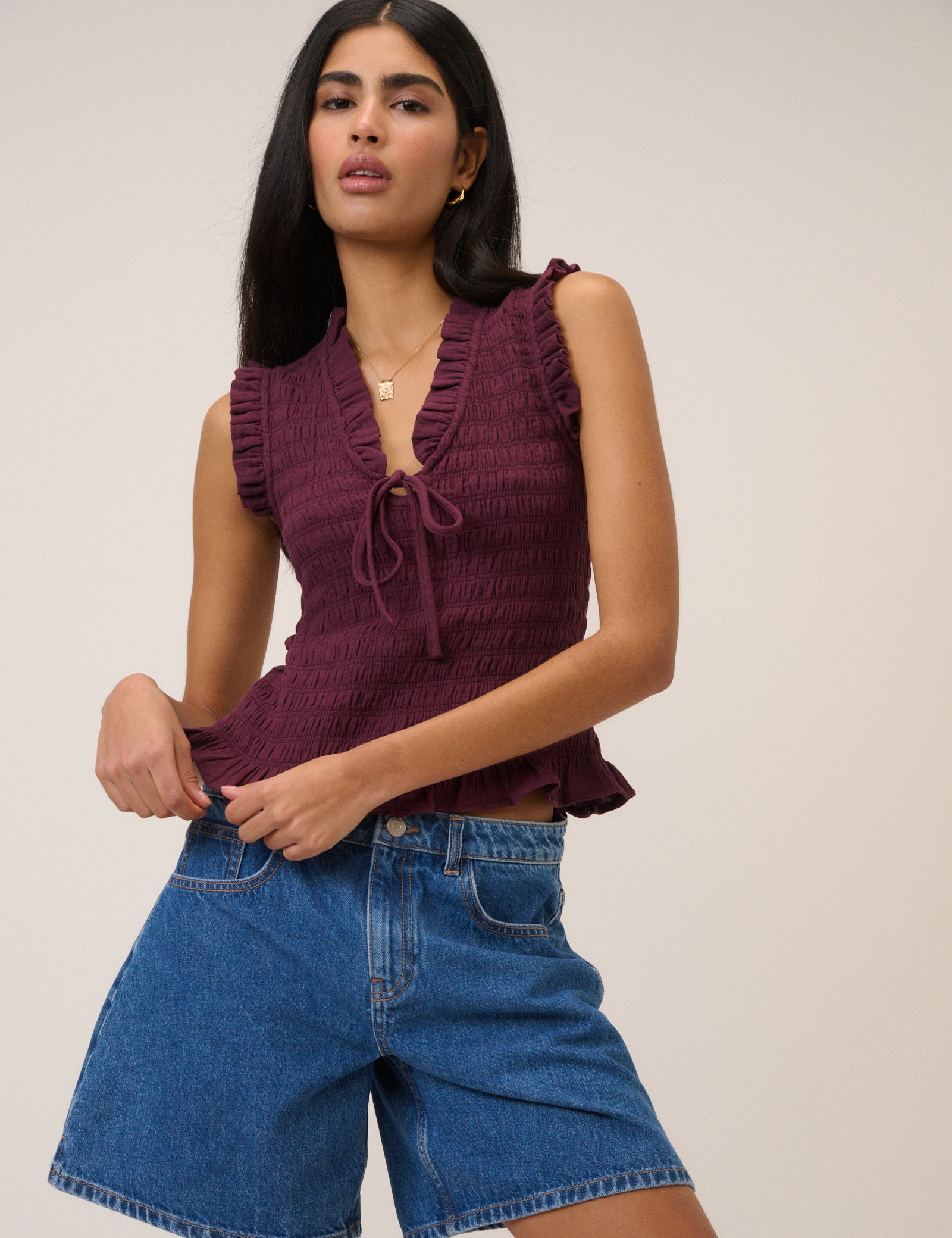 Polished Purple Shirred Neck Top - Image 2