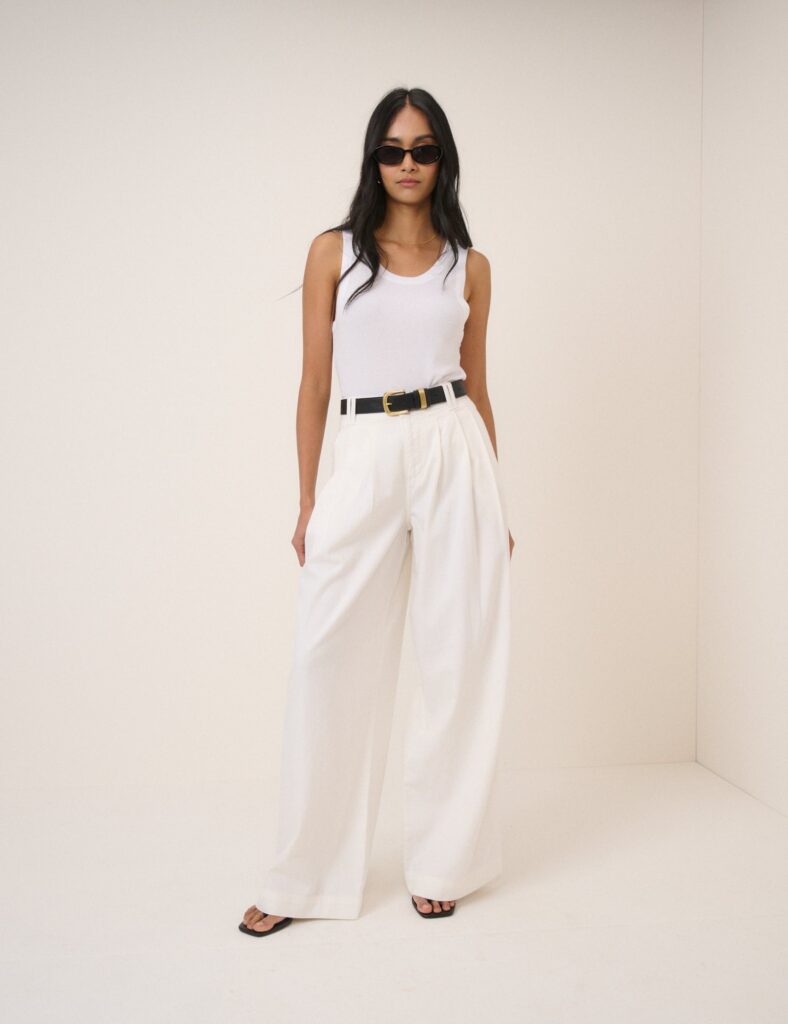 White High Waisted Wide Leg Polished Trousers