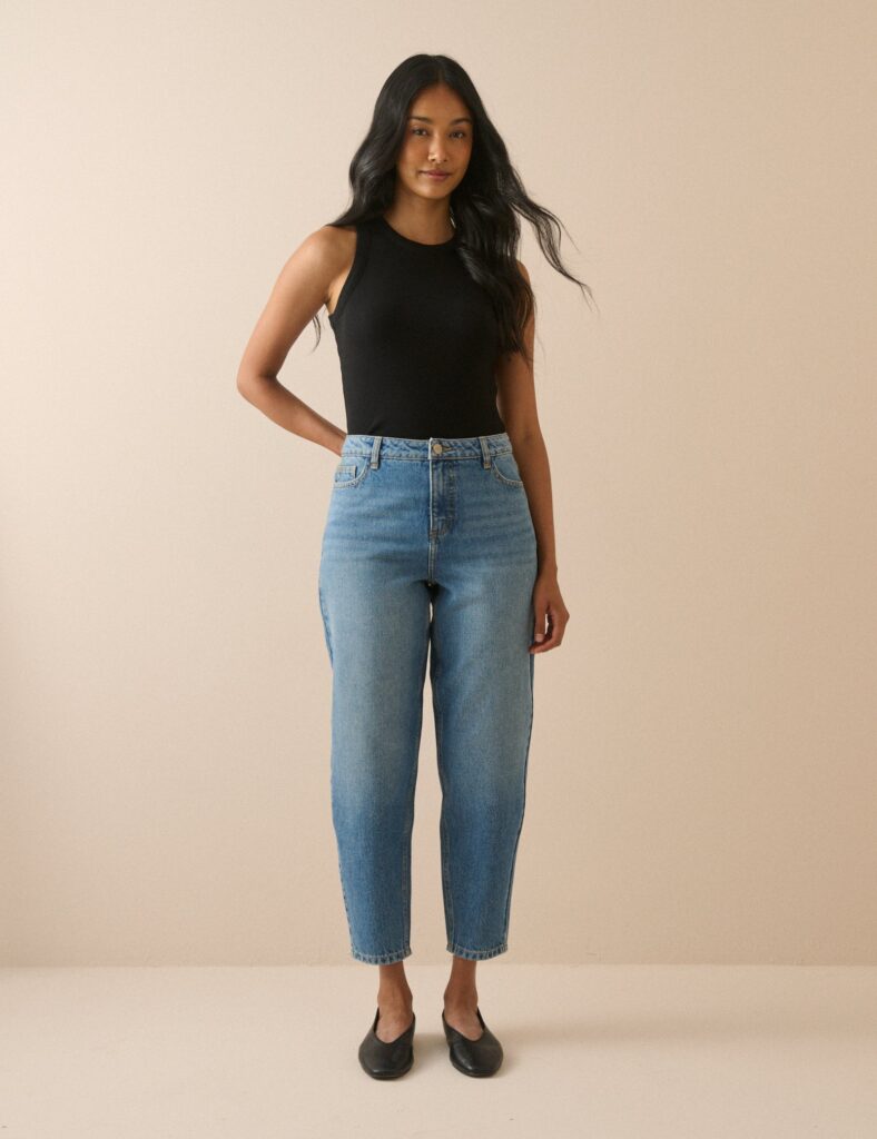 Silver High Rise Barrel Leg Refined Jeans