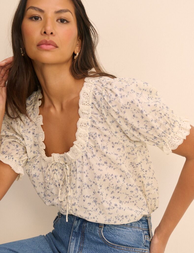 Ivory Floral Puff Sleeve Blouse