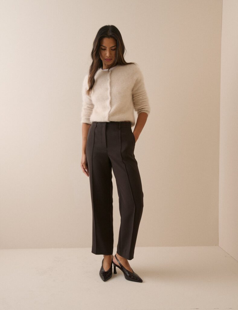 Brown Crepe High Waisted Cigarette Trousers