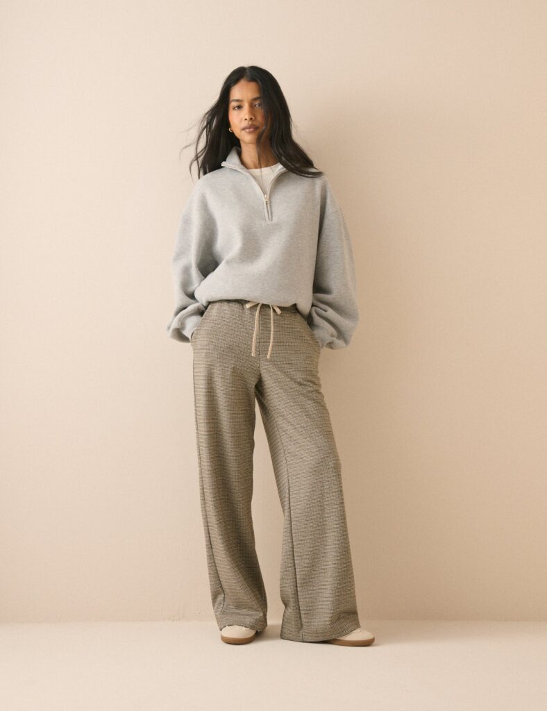 Beige High Waisted Wide Leg Trousers
