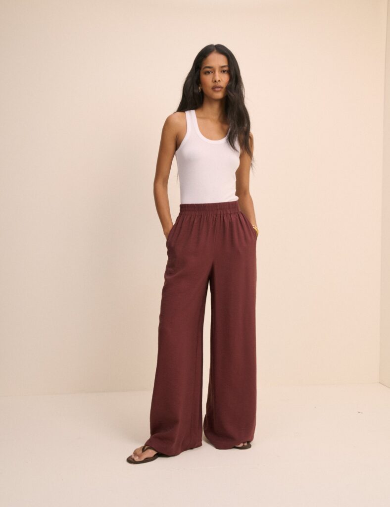 Burgundy High Waisted Wide Leg Trousers