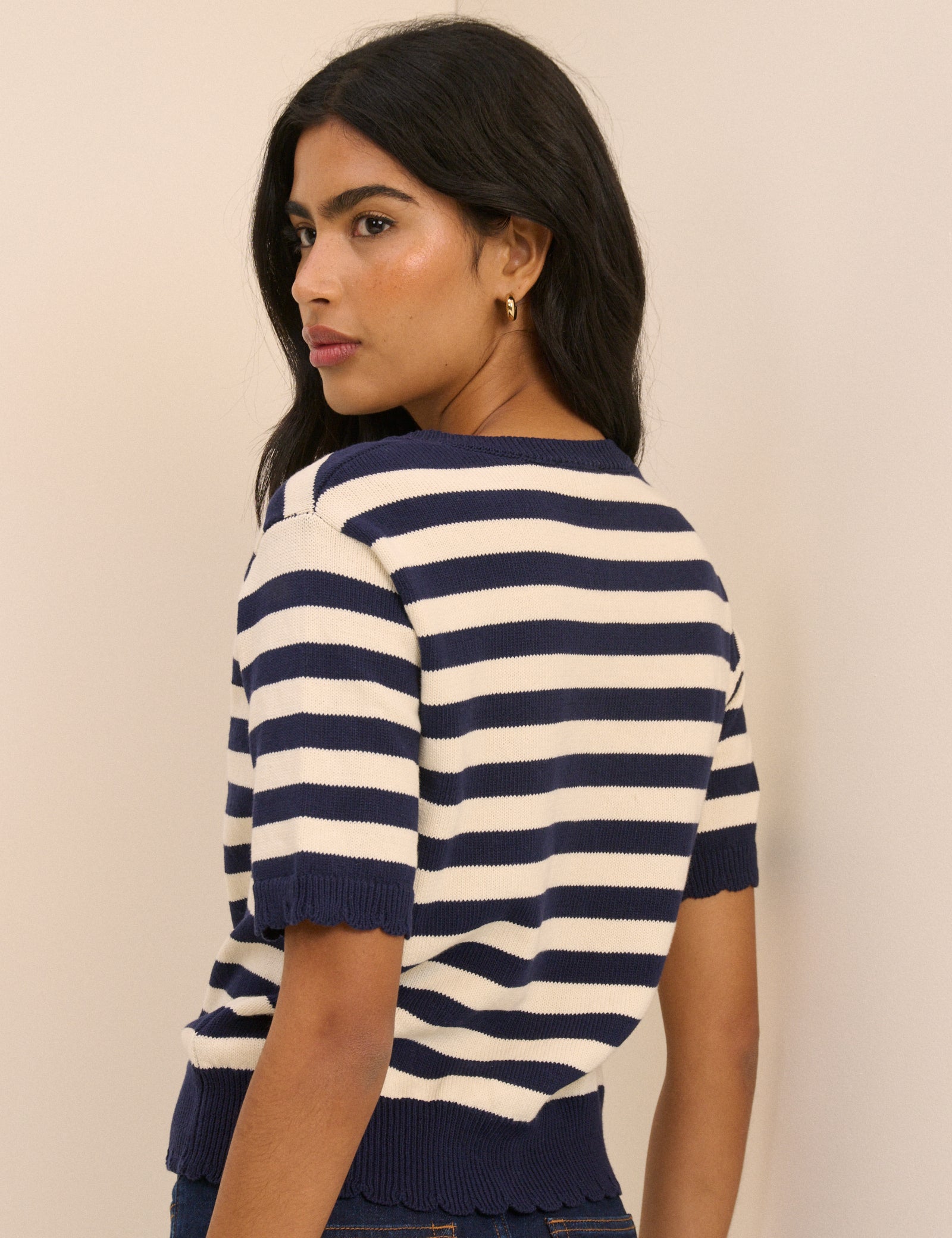 Cream Striped Relaxed Refined Shorts - Image 5