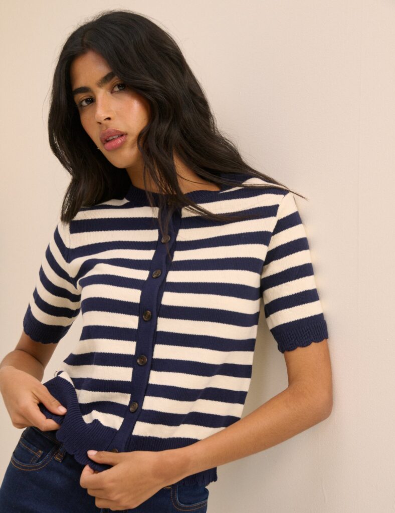 Cream Striped Relaxed Refined Shorts