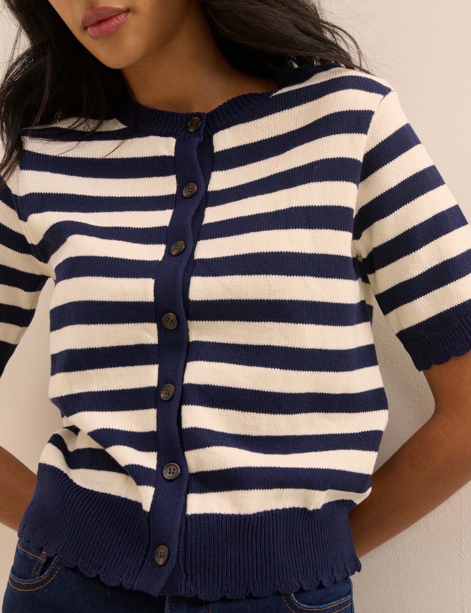 Cream Striped Relaxed Refined Shorts - Image 2