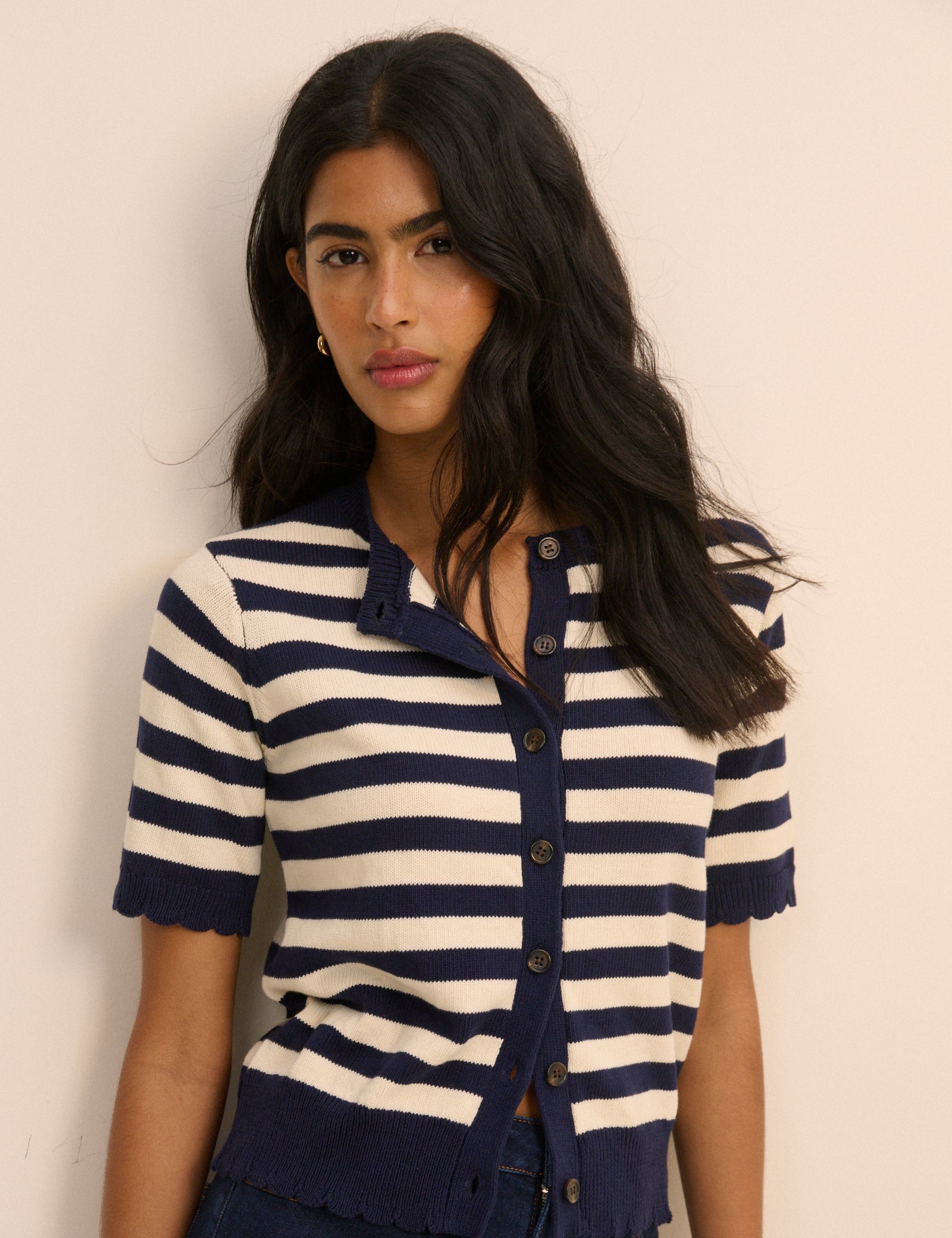 Cream Striped Relaxed Refined Shorts - Image 4