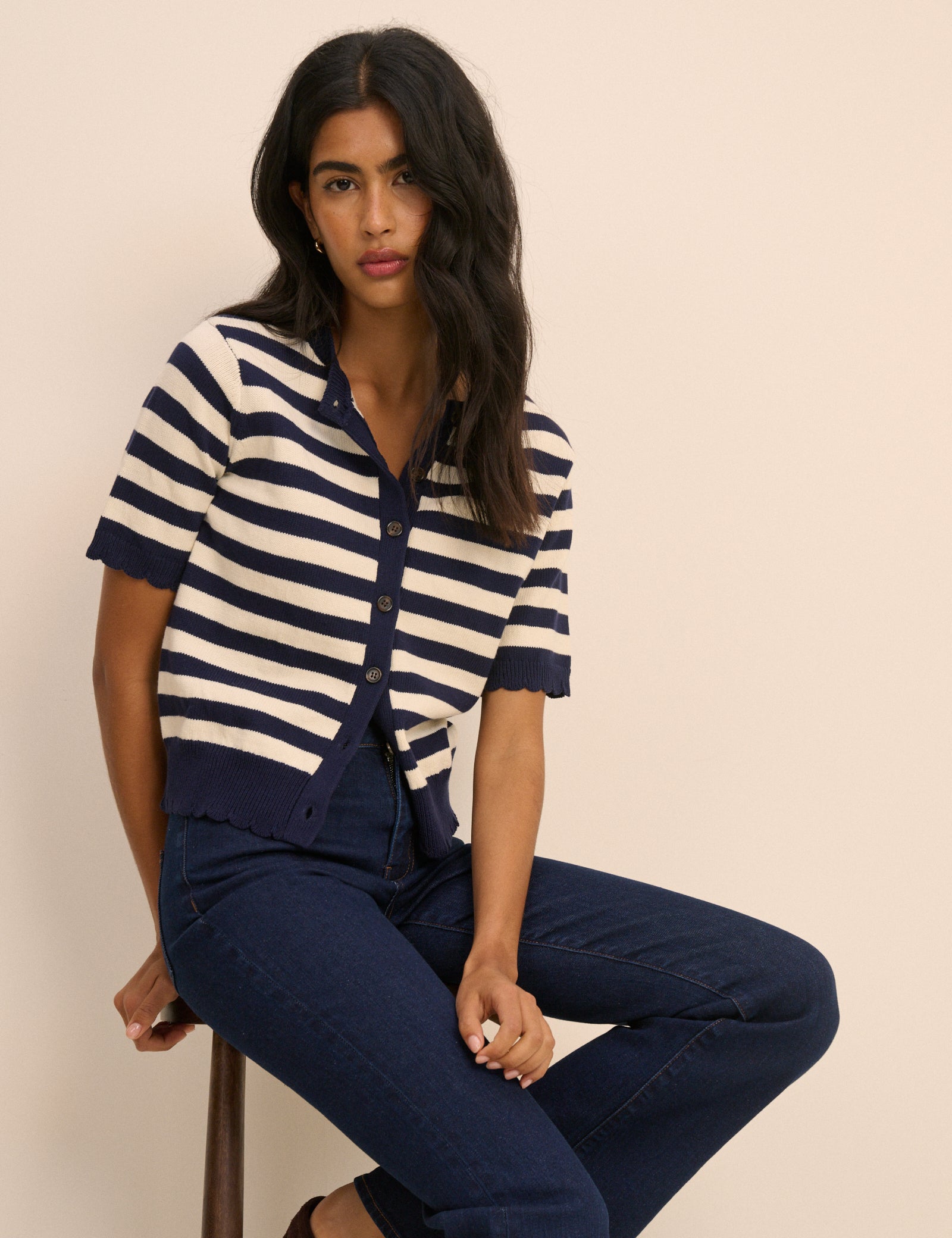 Cream Striped Relaxed Refined Shorts - Image 3