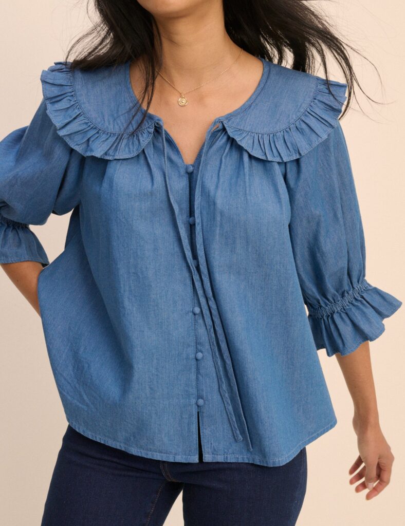 Softly Structured Blue Floral Seasonal Blouse