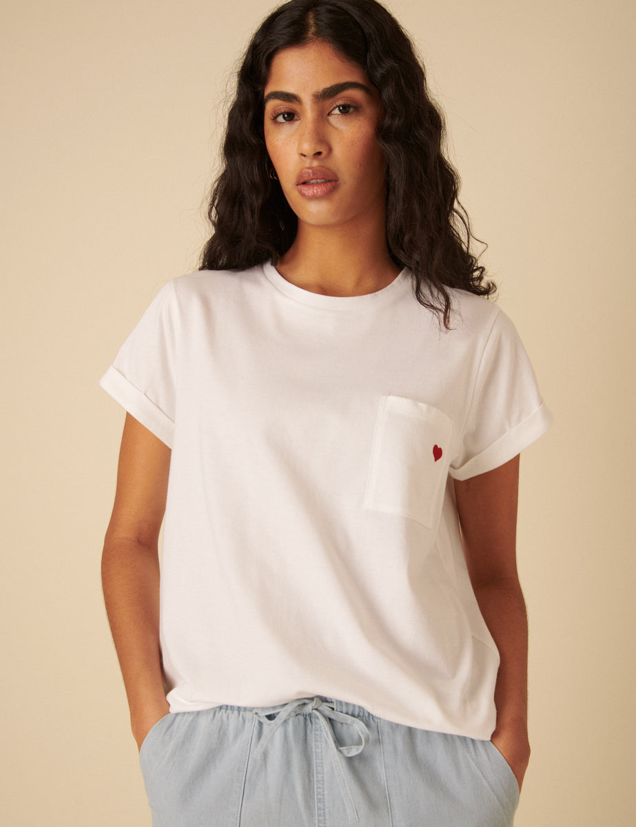 Versatile White Heart Embroidered Shirt - Image 2