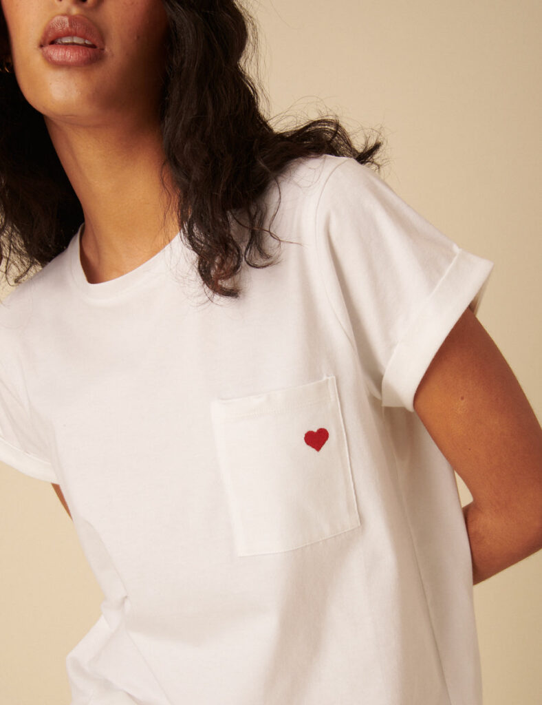 Versatile White Heart Embroidered Shirt