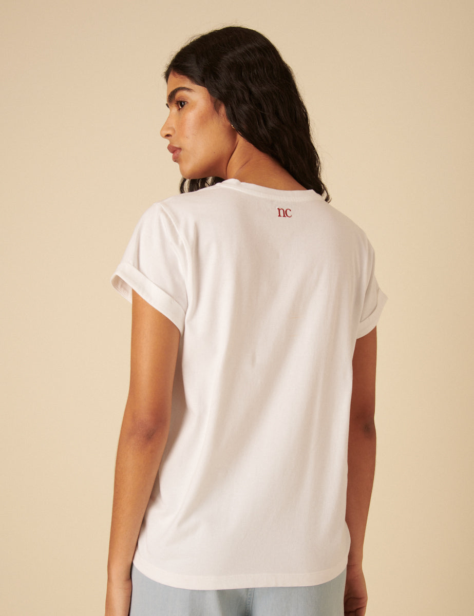 Versatile White Heart Embroidered Shirt - Image 4