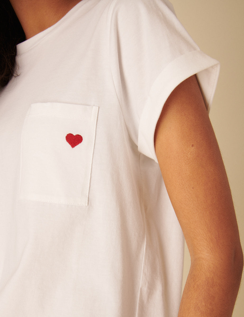 Versatile White Heart Embroidered Shirt - Image 3