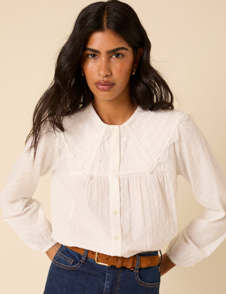 White Embroidered Peter Pan Collar Blouse